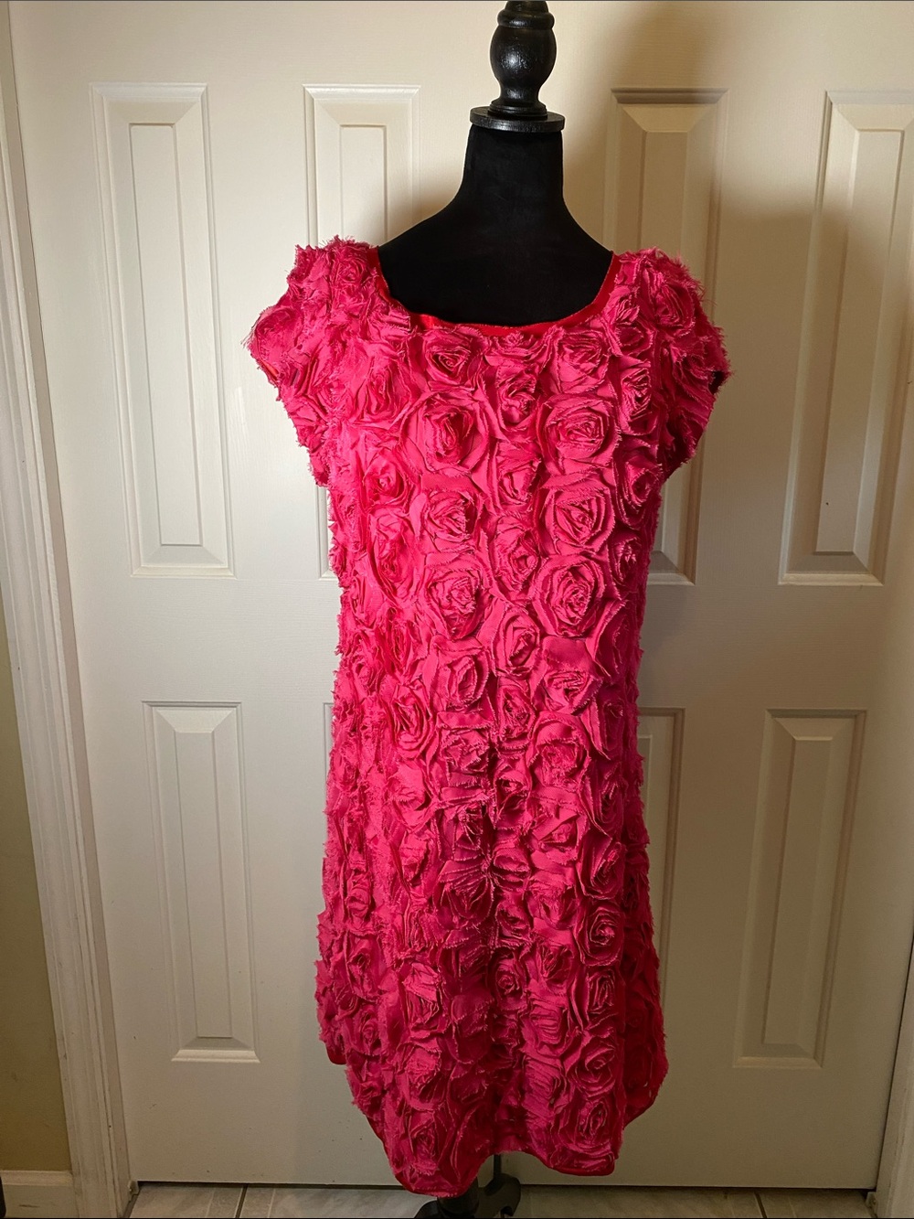 New Pink Tartan Fuchsia Rosette Shift Dress
